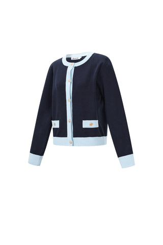 Gebreid vest met gekleurde bies in donkerblauw/lichtblauw