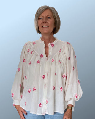 katoenen blouse met roze patroon