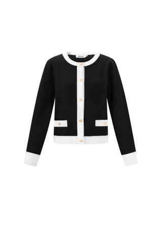 Gebreid vest met gekleurde bies in zwart/wit