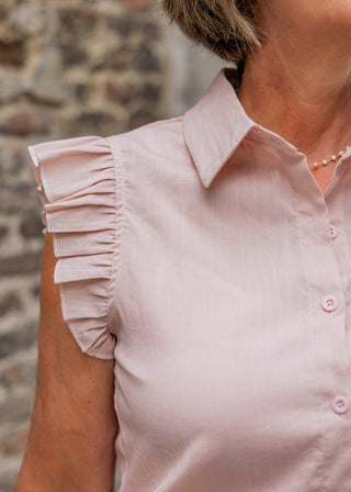 roze blouse met korte pofmouwen