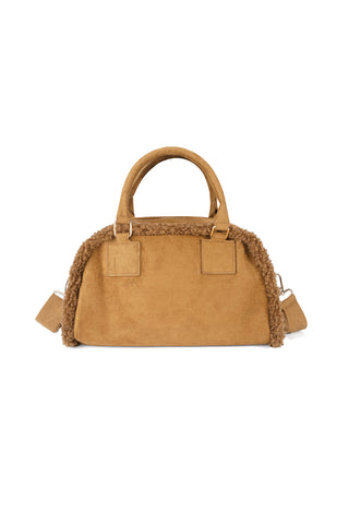 Schoudertas met teddy detail in camel