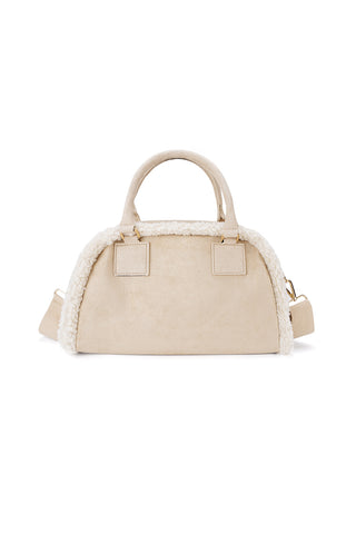 Schoudertas met teddy detail in beige