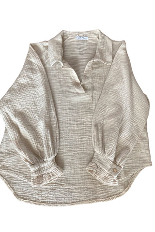 Wafelstructuur blouse in beige