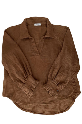 Wafelstructuur blouse in bruin