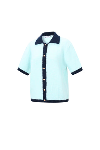 Gebreid vest met korte mouw en gekleurde bies in lichtblauw/donkerblauw
