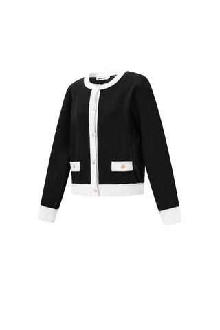 Gebreid vest met gekleurde bies in zwart/wit