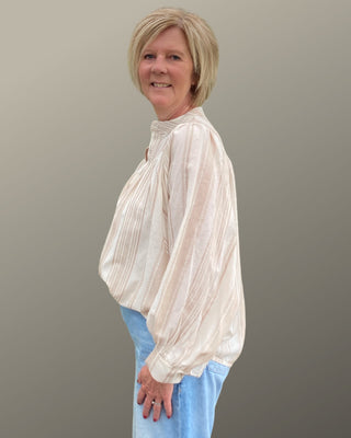 Katoenen blouse met streep patroon in beige