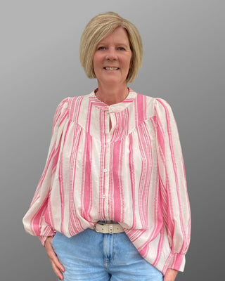 Katoenen blouse met streep patroon in roze