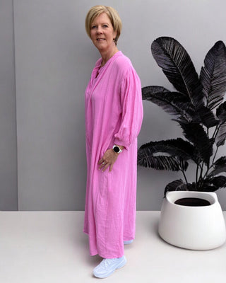 Maxidress wafelstructuur in roze