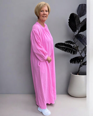 Maxidress wafelstructuur in roze