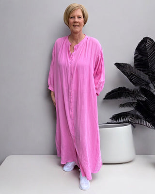 Maxidress wafelstructuur in roze