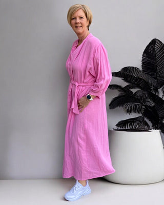 Maxidress wafelstructuur in roze