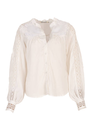 Witte satijnen blouse met kanten details