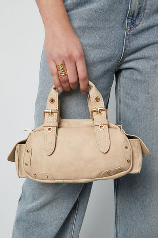 trendy schoudertasje in beige