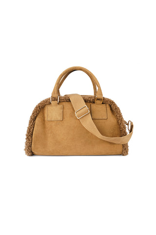 Schoudertas met teddy detail in camel