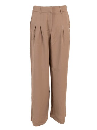 pantalon met wijde pijp en plooien in beige