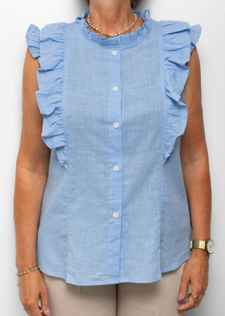denim-look blouse met korte mouwen