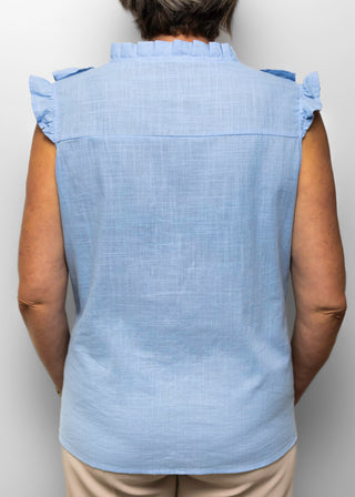 denim-look blouse met korte mouwen