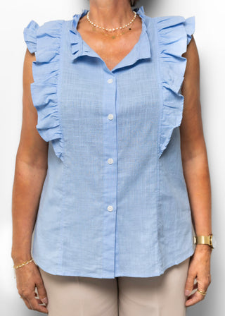 denim-look blouse met korte mouwen