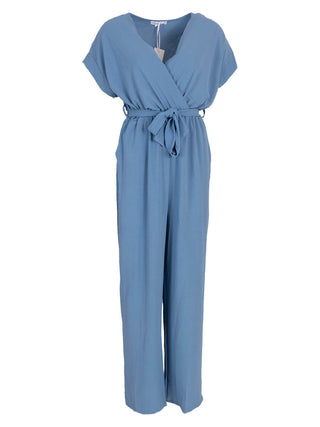 Jumpsuit met overslag en ceintuur in jeansblauw