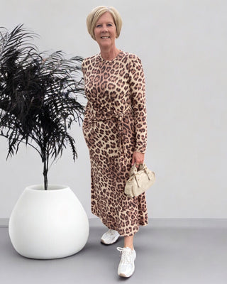panterprint jurk met knoopdetail