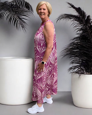 Halterjurk in magenta print