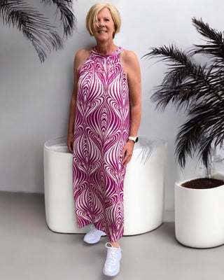 Halterjurk in magenta print