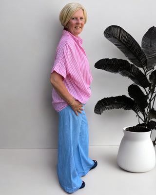 Oversized blouse met streeppatroon in roze