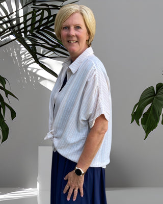 Oversized blouse met streeppatroon in beige