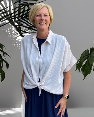 Oversized blouse met streeppatroon in beige
