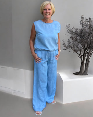 Luchtige zomerbroek in jeansblauw