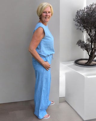 Luchtige zomerbroek in jeansblauw