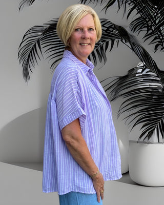 Oversized blouse met streeppatroon in lila
