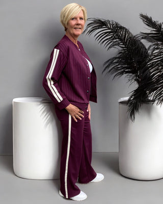 Pantalon met bies in bordeaux-rood
