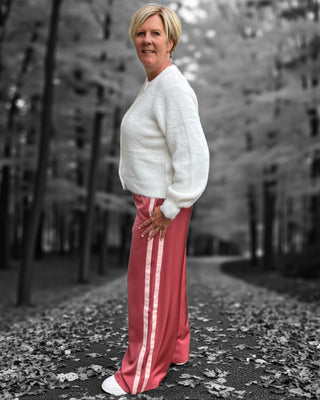 Sporty wide leg met streep in watermelon