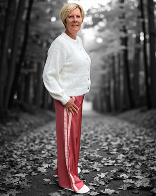 Sporty wide leg met streep in watermelon