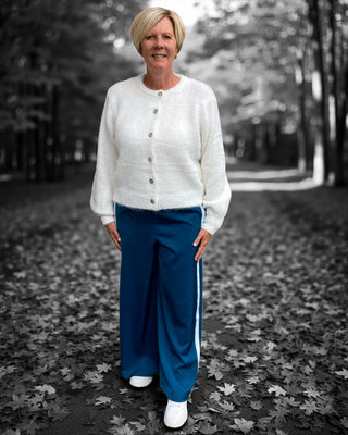 Sporty wide leg met streep in blauw