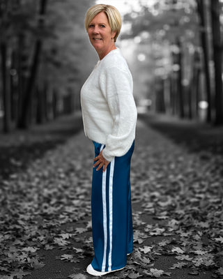 Sporty wide leg met streep in blauw