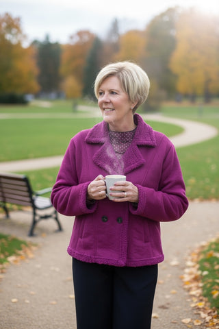 Teddy velours winterjas in cerise-rood