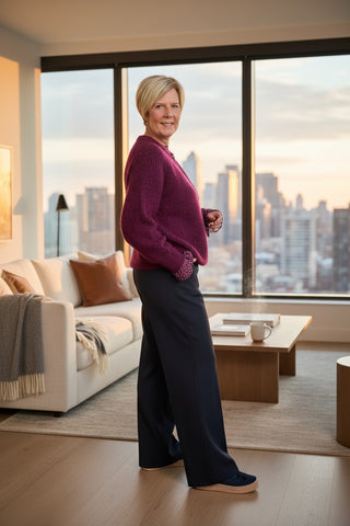 Gebreid vest met glanzende knoopjes in bordeaux-rood