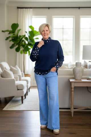 Gebreide top  met driekwart mouw in blauw