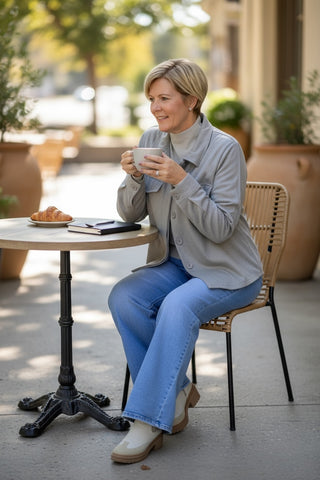 Blouse-jas in visgraat motief in camel/beige