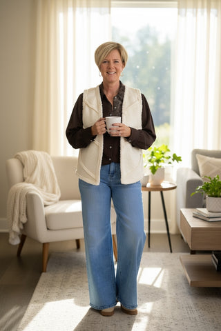 Teddy velours gilet in beige