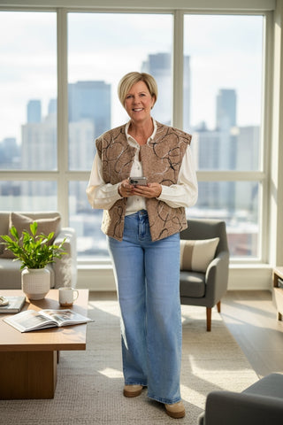 Gilet grafische print in camel