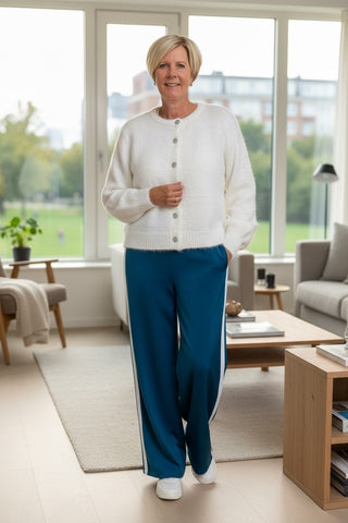 Sporty wide leg met streep in blauw