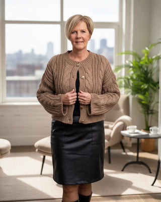 Grof gebreid vest "kabel" in kahki