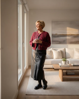 Lange leather-look rok in zwart