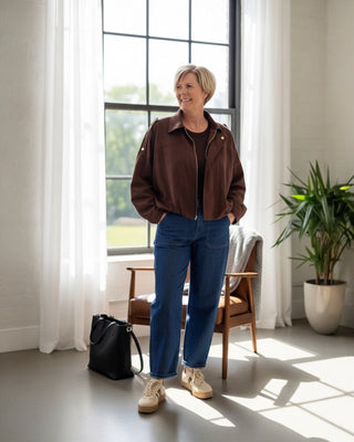 Suède-look oversized jacket in bruin