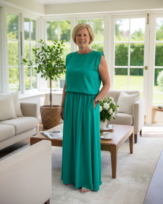 Lange rok met elastische band in groen