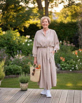 Maxidress wafelstructuur in beige